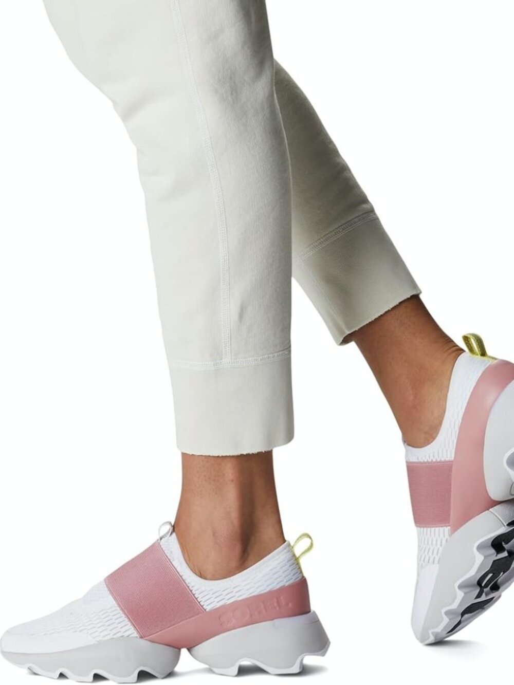 Sorel Women's White Moonstone Pink Kinetic Impact Strap Slip-On Sneaker Size 7